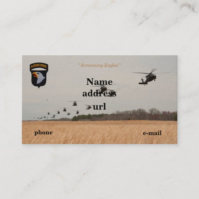101st airborne screaming eagles vets patch business card (Front)