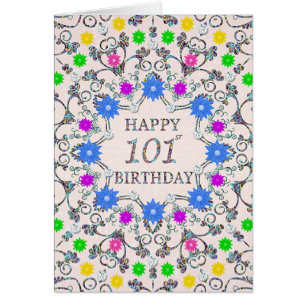 101st Birthday Abstract Flowers Cards