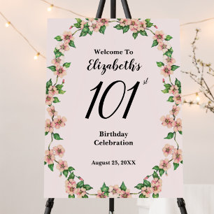 101st Birthday Blush Pink Floral Welcome Sign