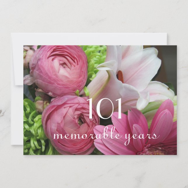 101st Birthday Celebration!-Pretty Pink Flowers Invitation (Front)