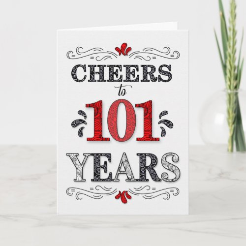 101st Birthday Cheers in Red White Black Pattern