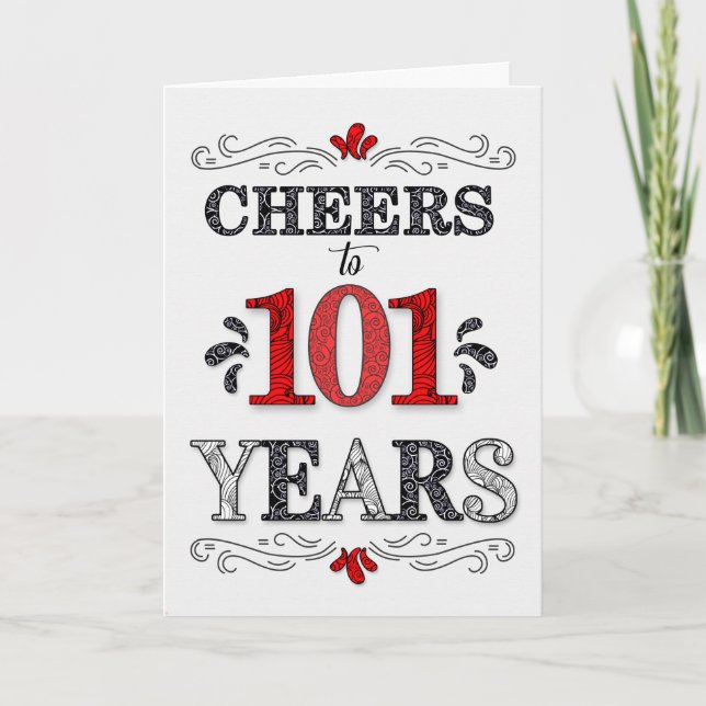101st Birthday Cheers in Red White Black Pattern Card (Front)