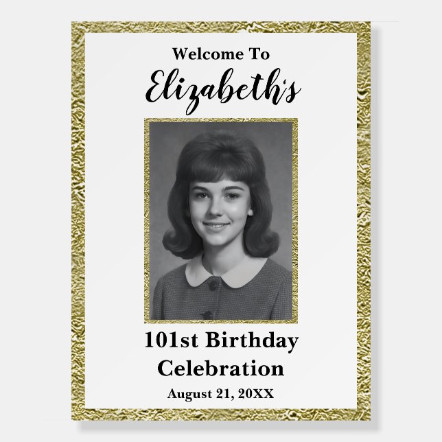 101st Birthday Custom Photo Welcome Sign (Front)
