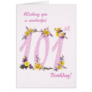 101st Birthday Flower Decorated Numbers Cards