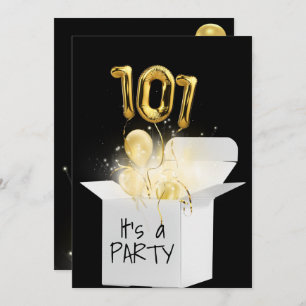 101st Birthday Gold Balloons In White Box Invitation