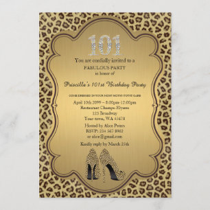 101st Birthday invitation,numbers diamonds,Cheetah Invitation