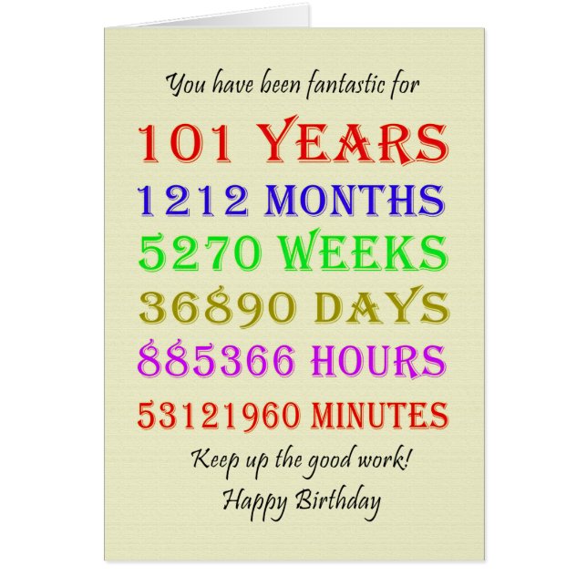 101st Birthday Milestones Cards (Front)