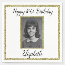 101st Birthday Napkins Custom Photo White Gold 