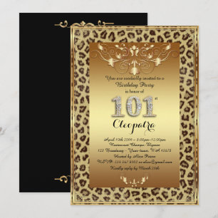 101st,Birthday Party 101st, Royal Cheetah gold Invitation