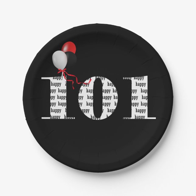 101st birthday party balloons paper plates (Front)