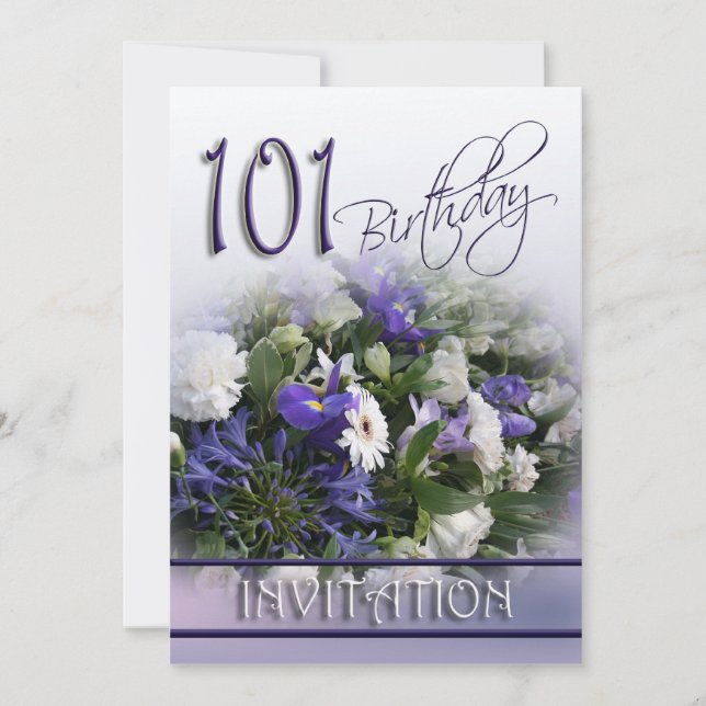 101st Birthday Party Invitation -Blue Bouquet (Front)