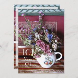 101st Birthday Party Invitation, Vintage Teapot Invitation