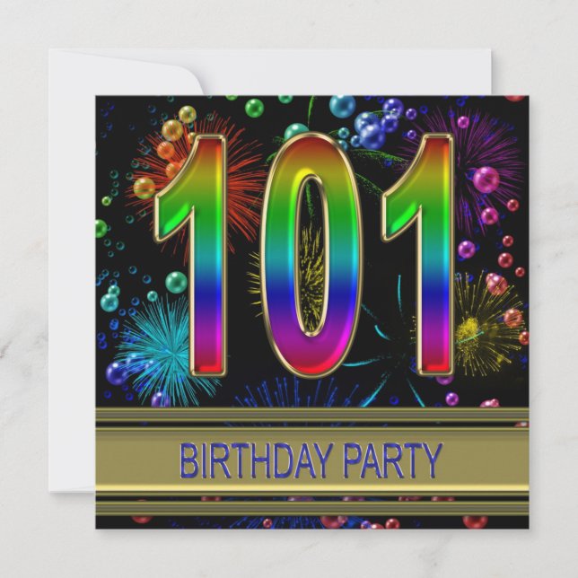 101st Birthday party Invitation with bubbles (Front)