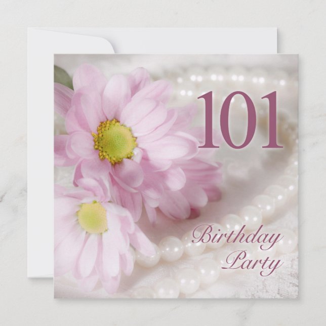101st Birthday party invitation with daisies (Front)