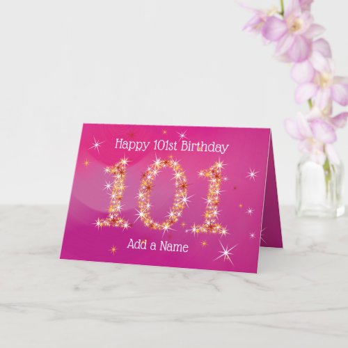 101st Birthday _ Star Numbers _ Pink _ Age 101 Card