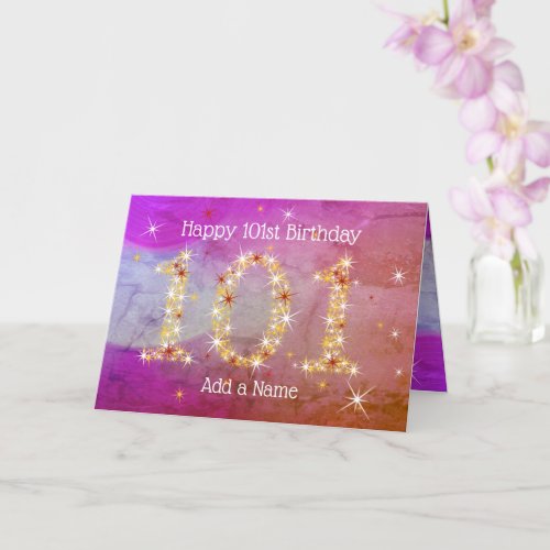 101st Birthday _ Star Numbers _ Purple Age 101 Card