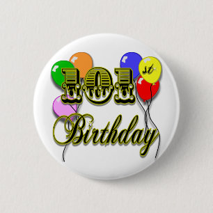 101st Birthday with Balloons Button