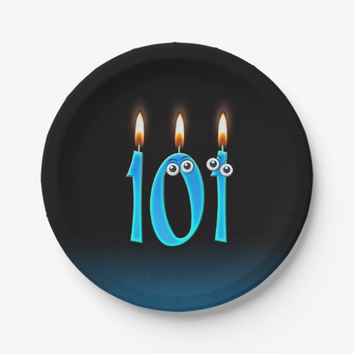 101st Birthday with lit candle numbers Paper Plates
