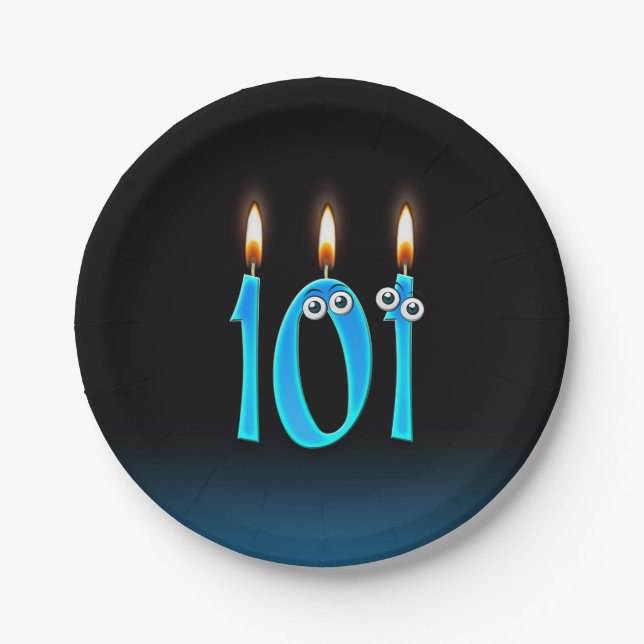 101st Birthday with lit candle numbers Paper Plates (Front)