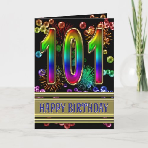 101st Birthday with rainbow bubbles and fireworks Card