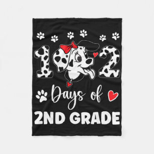 102 Day Of 2nd Grade Dalmatian Dog 100 Days Smarte Fleece Blanket