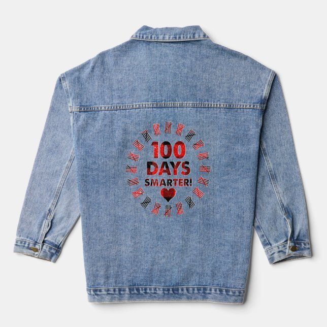 102 Days Smarter Buffalo Plaid 100th Day Of School Denim Jacket (Back)