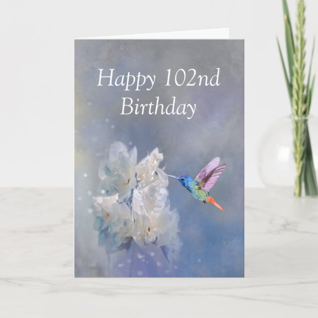 102 Milestone Birthday Garden Hummingbird Flowers  Card (Front)