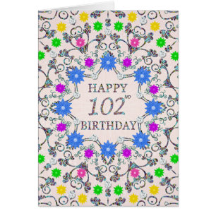 102nd Birthday Abstract Flowers Cards