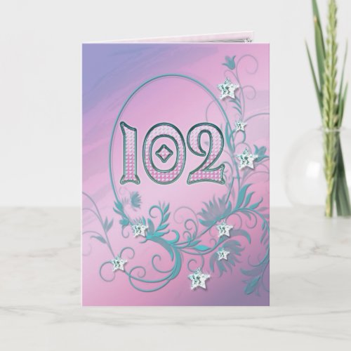 102nd Birthday card with diamond stars