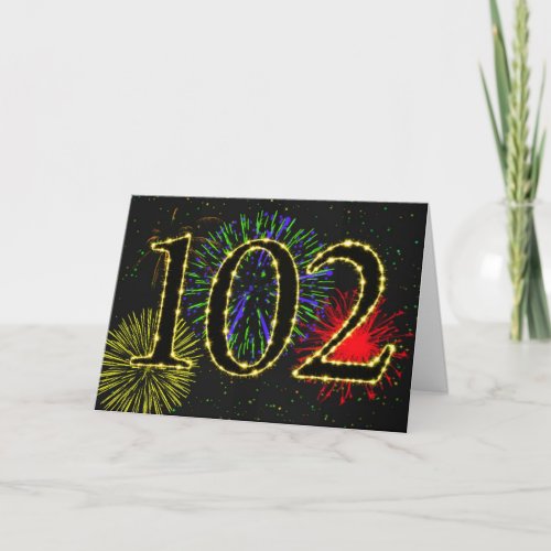102nd Birthday card with fireworks