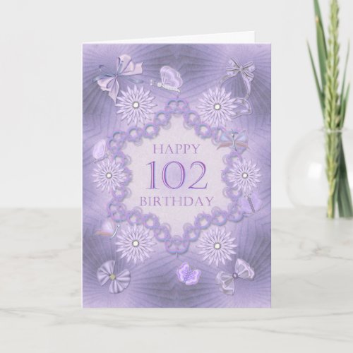 102nd birthday card with lavender flowers