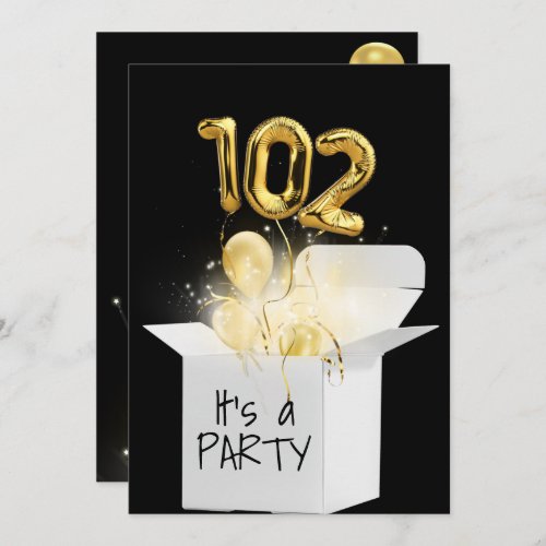 102nd Birthday Gold Balloons In White Box  Invitation