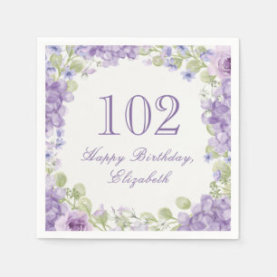 102nd Birthday Napkins Elegant Purple Floral