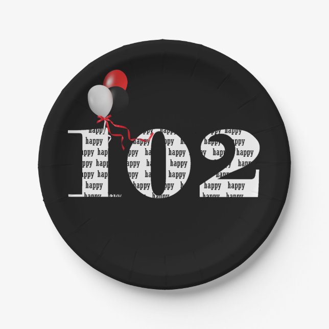 102nd birthday party balloons paper plates (Front)