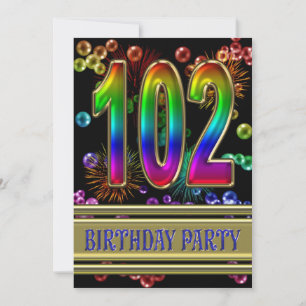 102nd Birthday party Invitation with bubbles