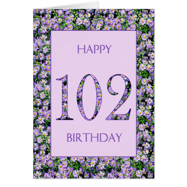 102nd Birthday Purple Daisies Cards (Front)