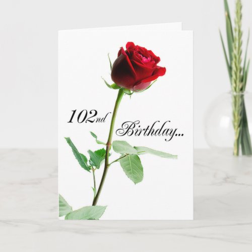 102nd Birthday Red Rose Card