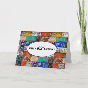 102nd Birthday Rusty License Plates Card