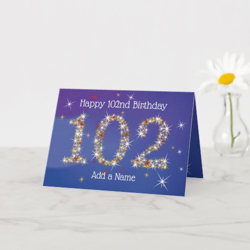 102nd Birthday _ Star Numbers _ Blue _ Age 102 Card