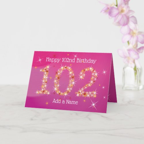 102nd Birthday _ Star Numbers _ Pink _ Age 102 Card