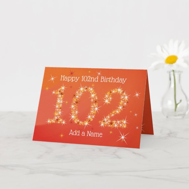 102nd Birthday - Star Numbers - Red - Age 102 Card (Small Plant)