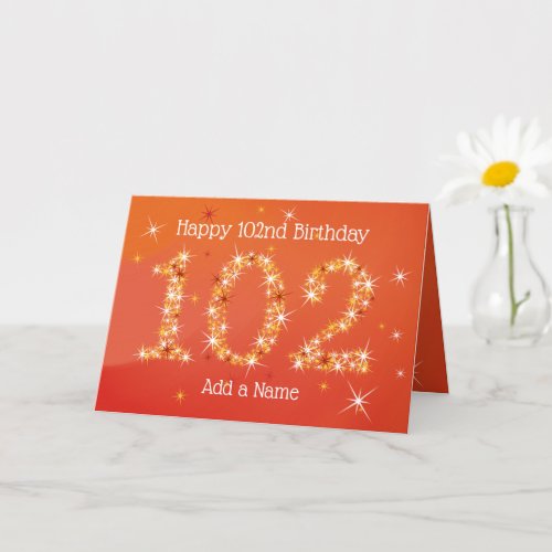 102nd Birthday _ Star Numbers _ Red _ Age 102 Card