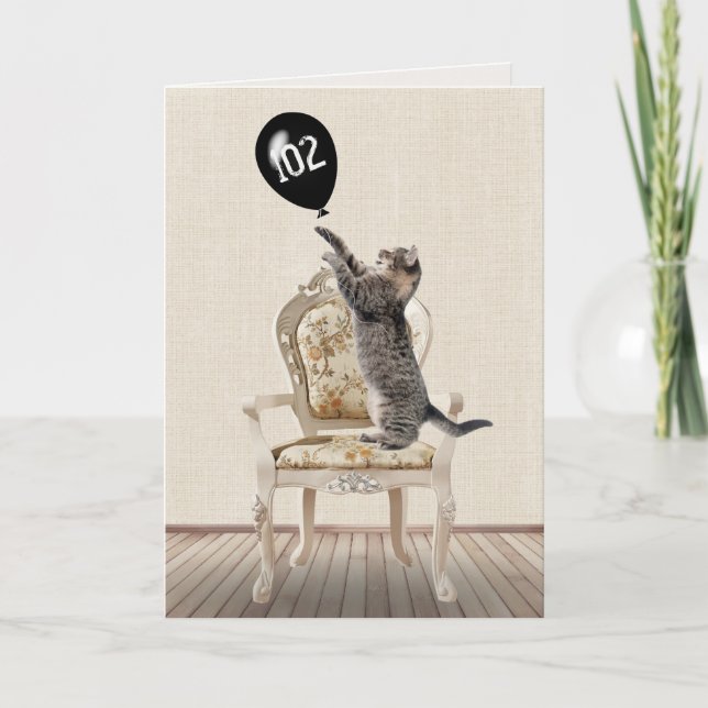 102nd Birthday Tabby Cat on Chair Card (Front)