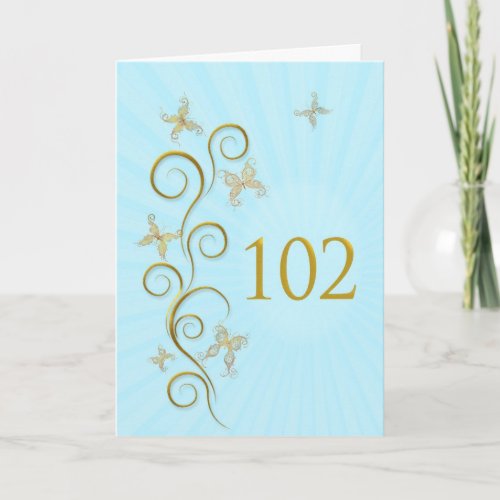102nd Birthday with golden butterflies Card
