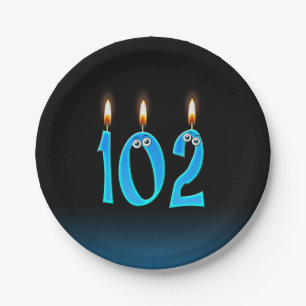 102nd Birthday with lit candle numbers Paper Plates