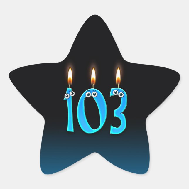103rd Birthday Candles and Eyeballs Star Sticker (Front)