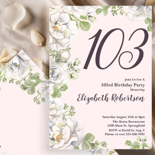 103rd Birthday Invitation Blush Pink Floral Peony