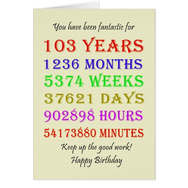 103rd Birthday Milestones Cards (Front)