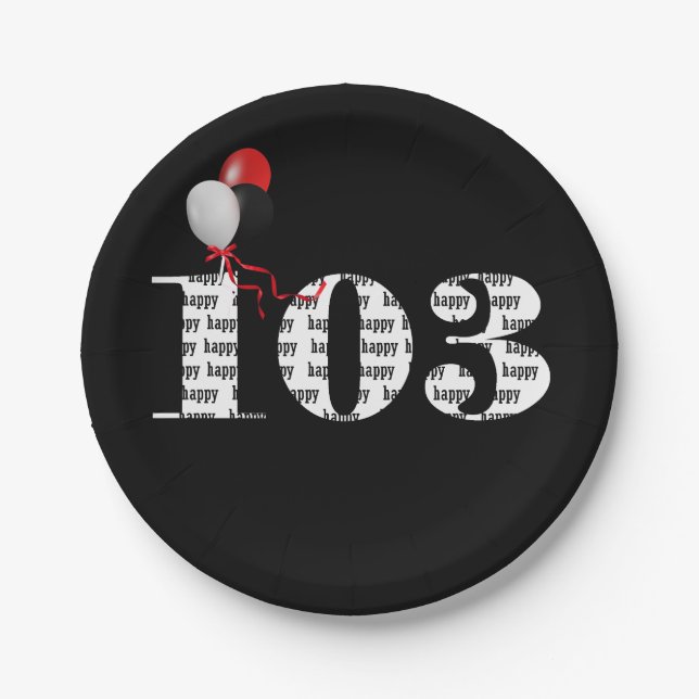 103rd birthday party balloons paper plates (Front)