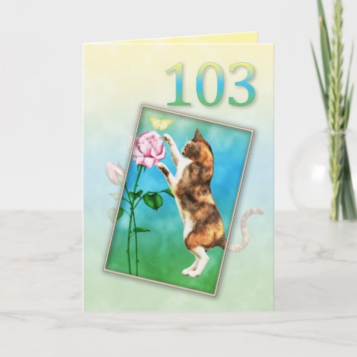 103rd Birthday with a playful cat Card